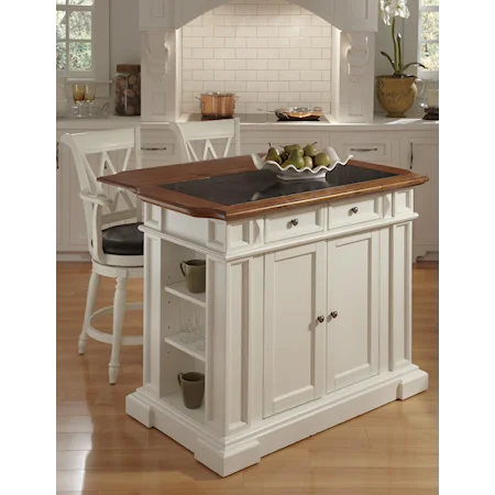 Kitchen Island with Granite Top, Storage Features and Extendable Top and Two Swivel Stools